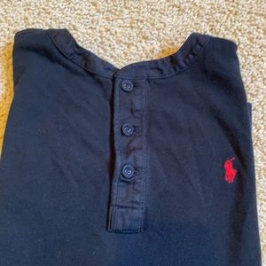 Vintage POLO Ralph Lauren- BLACK Weave/knit shirt w/ covered buttons-Youth XL